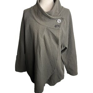 Neon Buddha Jacket Cowl Neck Womens 2XL Green Lagenlook Asymetrical